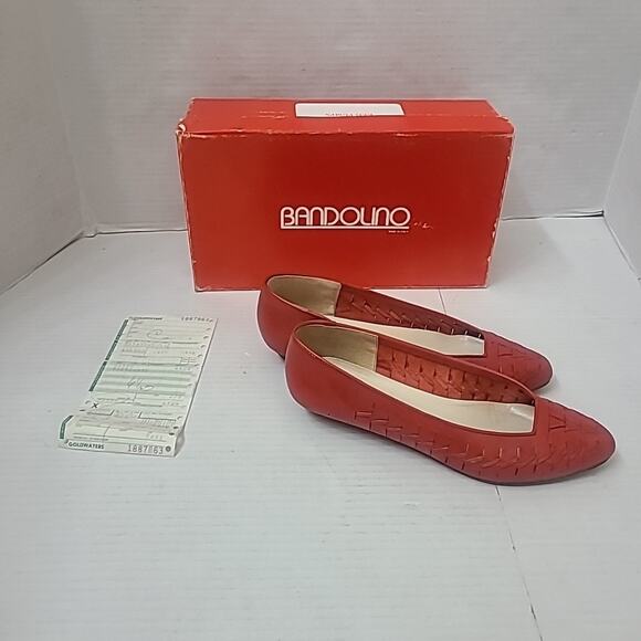 Bandolino Shoes - Vintage 1980's Bandolino Italy Women's Red Leather Flats Zigzag Stitching Sz 6.5